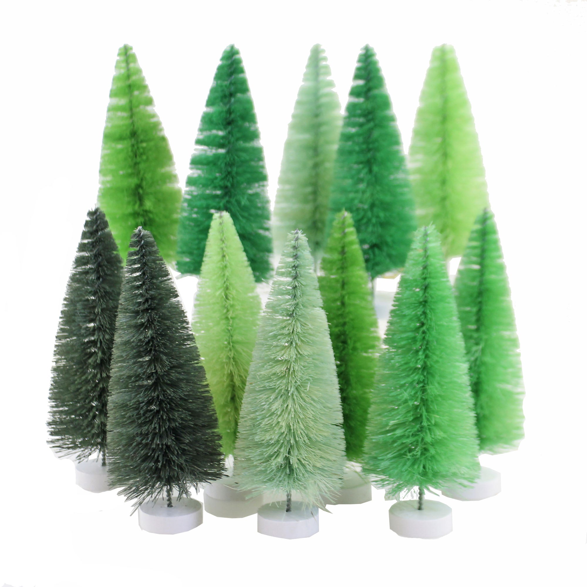 Bethany Traditional Christmas Snow Covered Green Bottle Brush Tree, Set of 3.