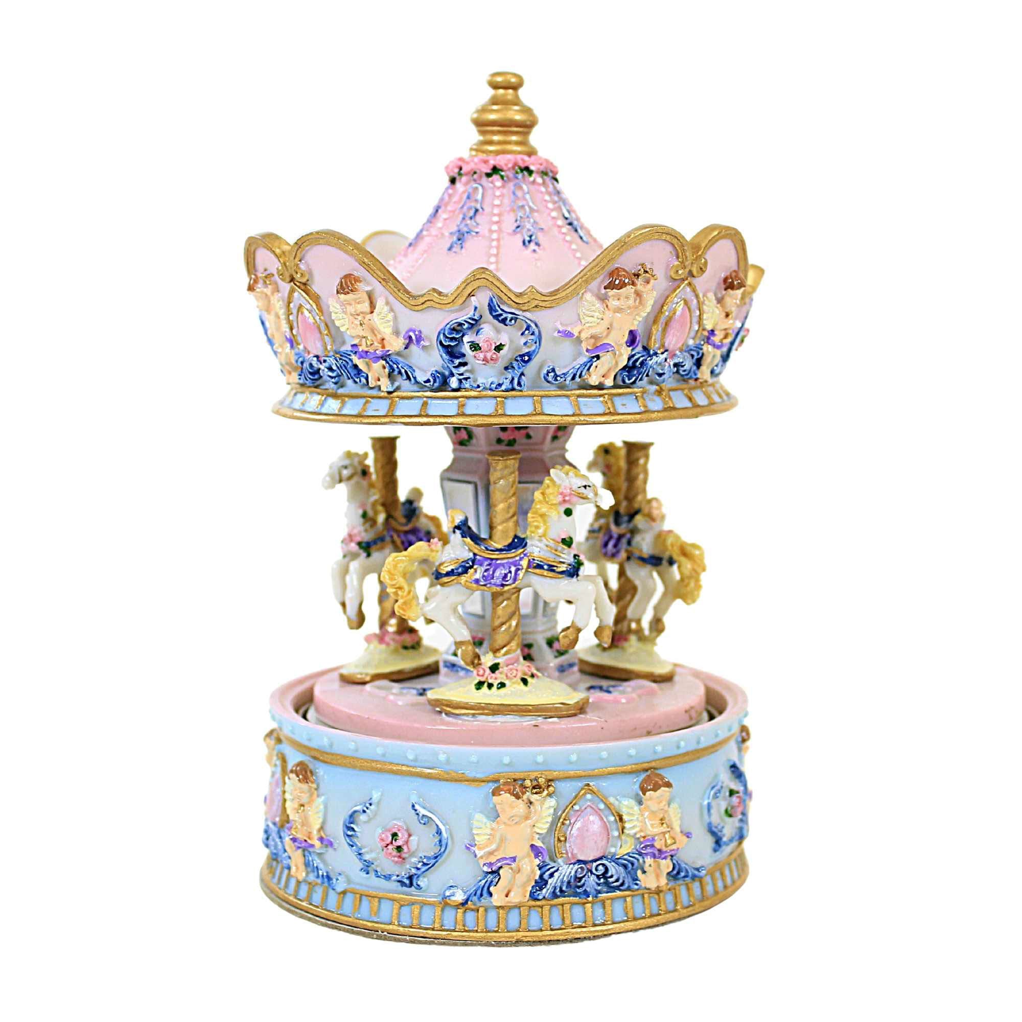 Music Box Kingdom Carousel With Angels One Music Box 6.5 Inch, Resin