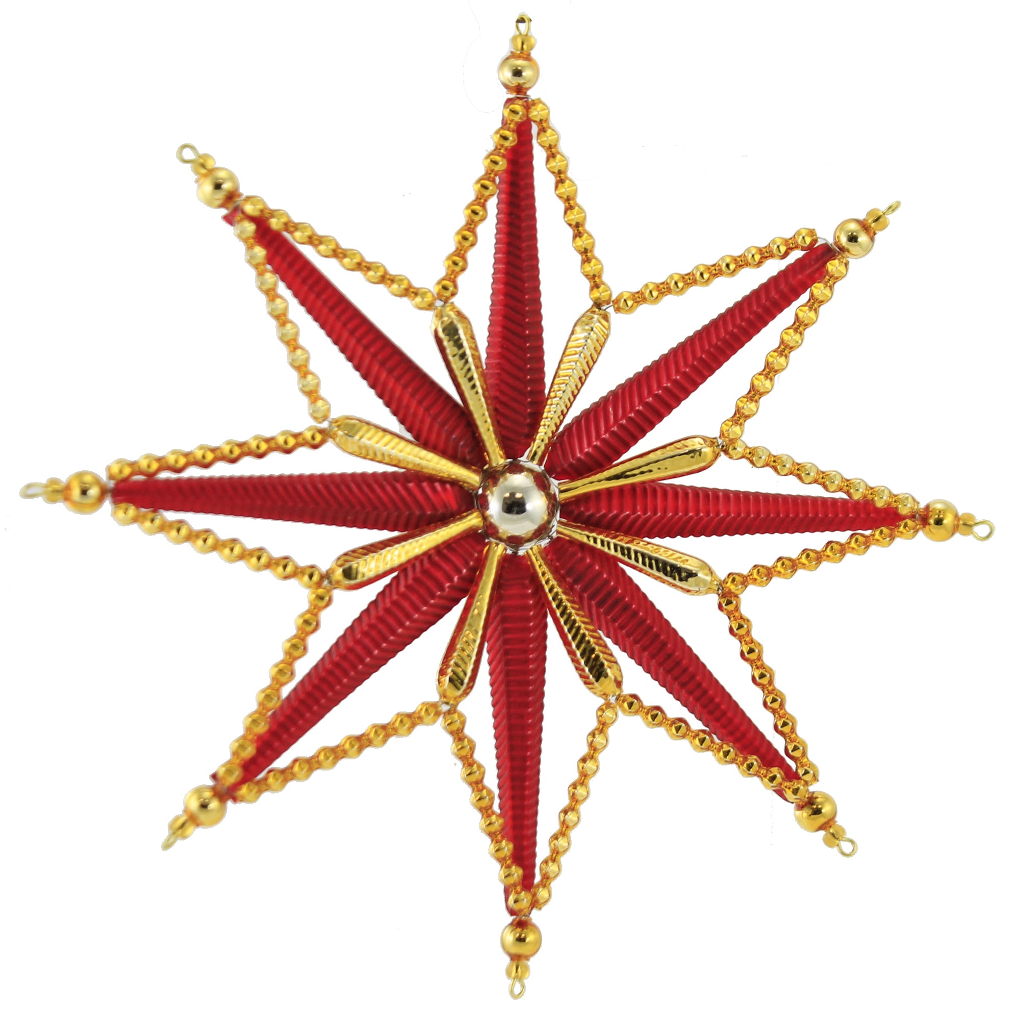 Holiday Ornament Large Red Gold Snowflake Star Czech Beaded Clip On  Christmas 802039