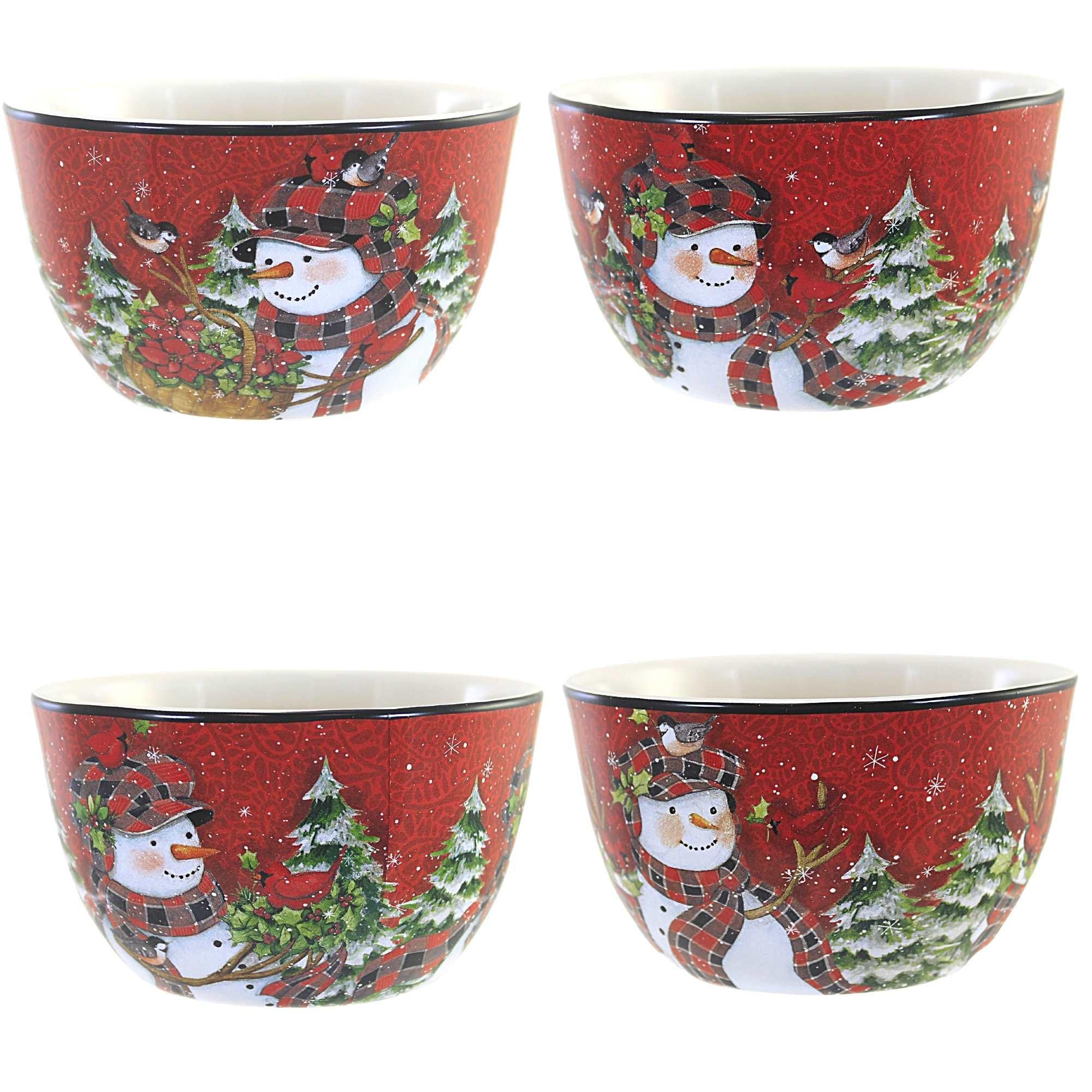 Set of 4 Christmas Lodge Snowman Dining Dessert Plates - Certified  International