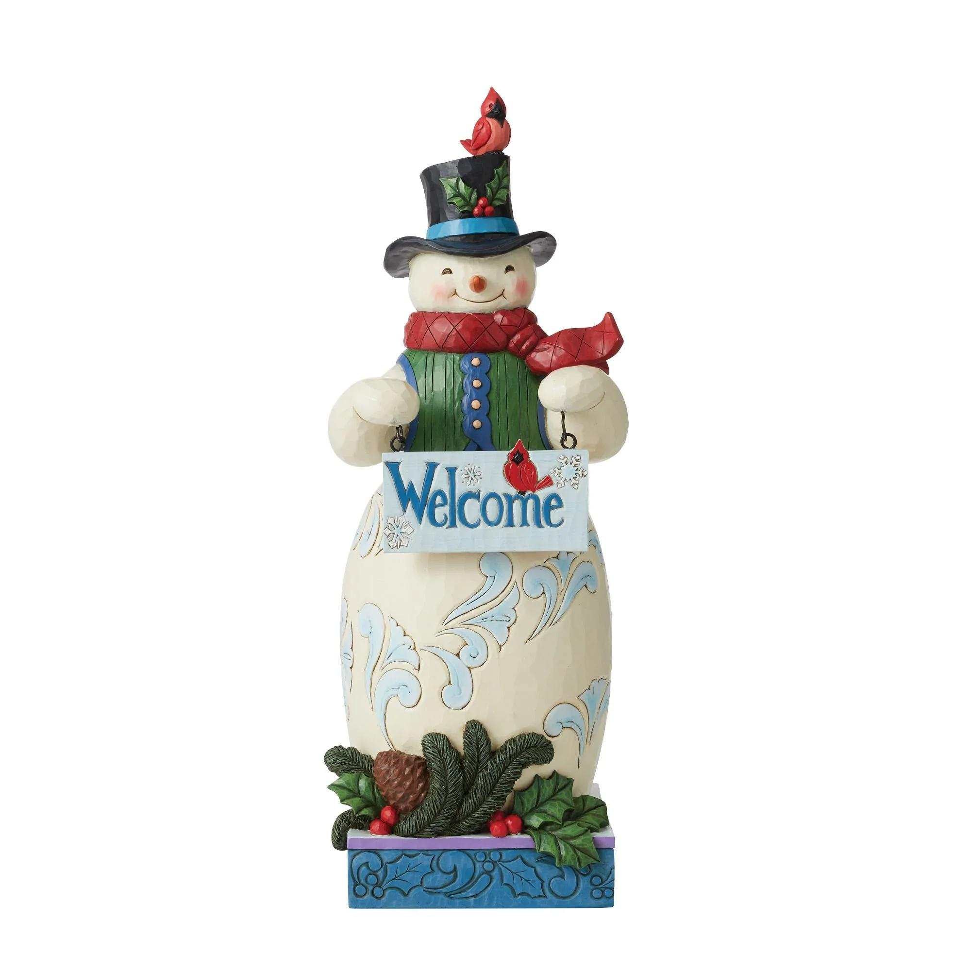 Jim Shore Snowman With Two-Sided Plaque Welcome Merry Christmas