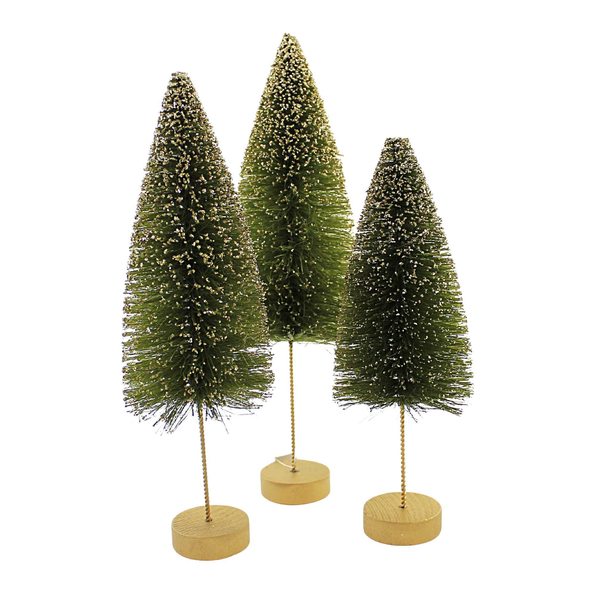 Traditional Bottle Brush Trees with Gold Glitter Set by Bethany Lowe