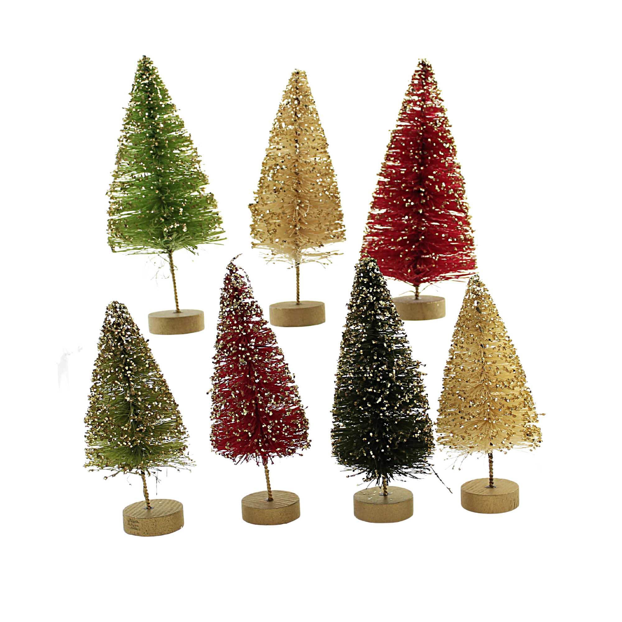 Traditional Bottle Brush Trees with Gold Glitter Set by Bethany Lowe