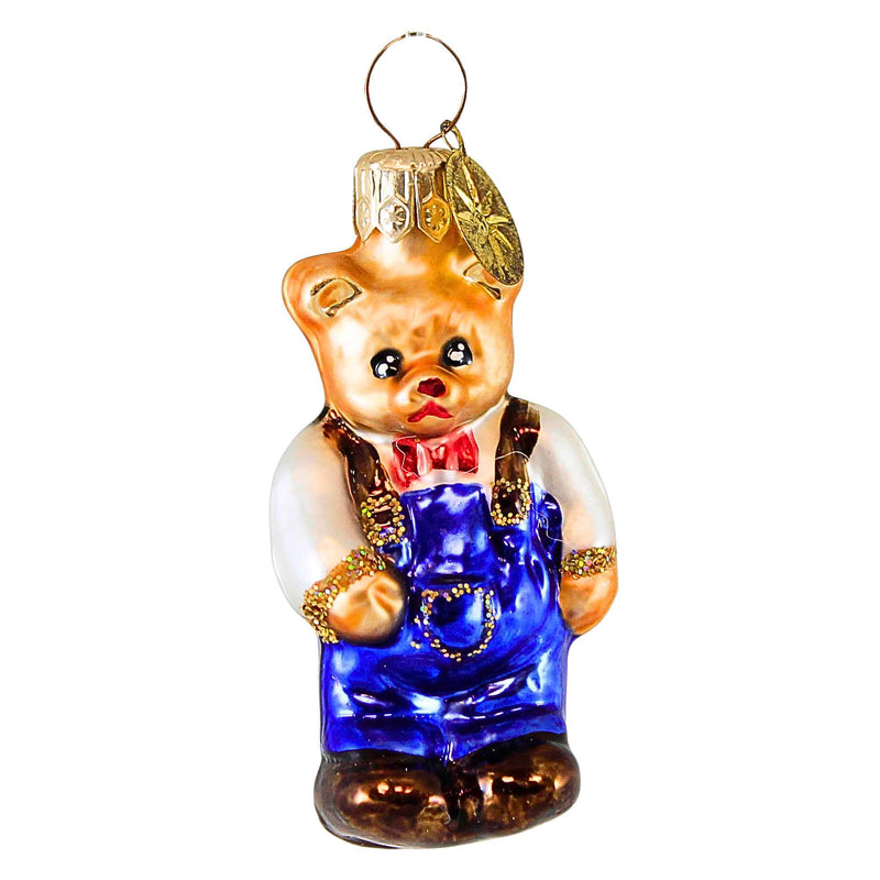 Christopher Radko Company Cubby Coveralls - One Glass Ornament 2.5 Inch, Glass - Ornament Teddy Bear 0110110 (1046)