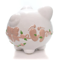 (11106) Bank Baby Girl Feet & Bow Bank, 8.00 Inch, Ceramic Piggy Feet Print Cr100bgfeet