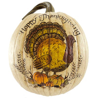 (11413) Thanksgiving Happy Thanksgiving Pumpkin, 11.75 Inch, Turkey Carved Pumpkin 95170