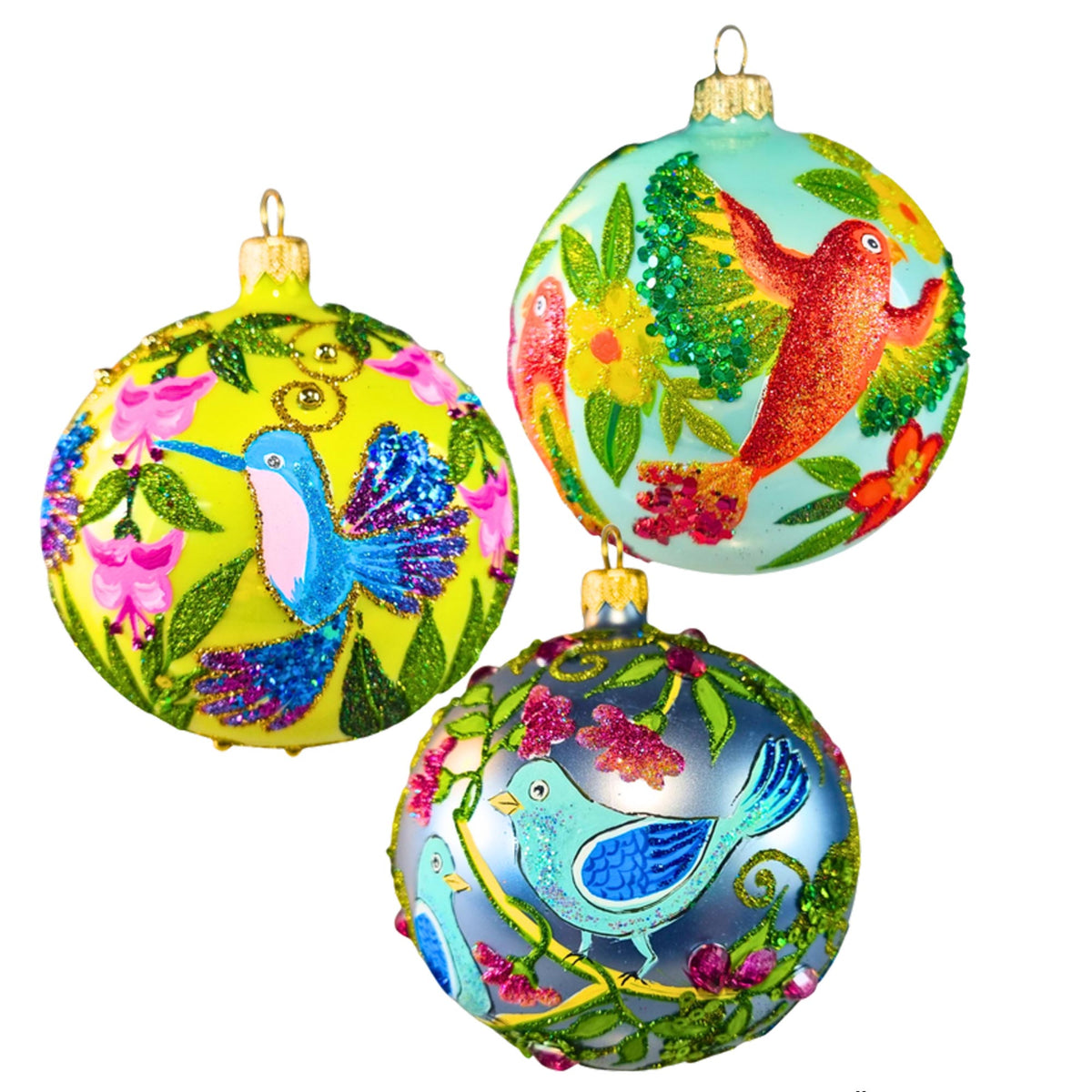 (63858) Pre-Order The Ornament King Frosty Feathers 3Pc Set, 4.00 Inch, Spring Ball Ornament Set 42019 Set