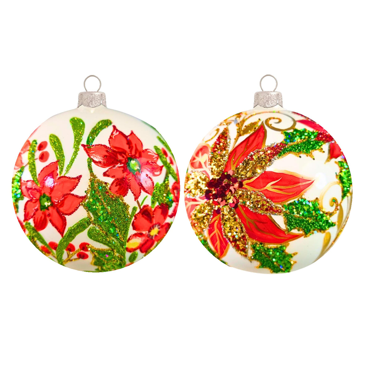 (63859) Pre-Order The Ornament King Ruby Starshine 2 Pc Set, 4.00 Inch, Christmas Flower Ball Ornament Set 42020 Set