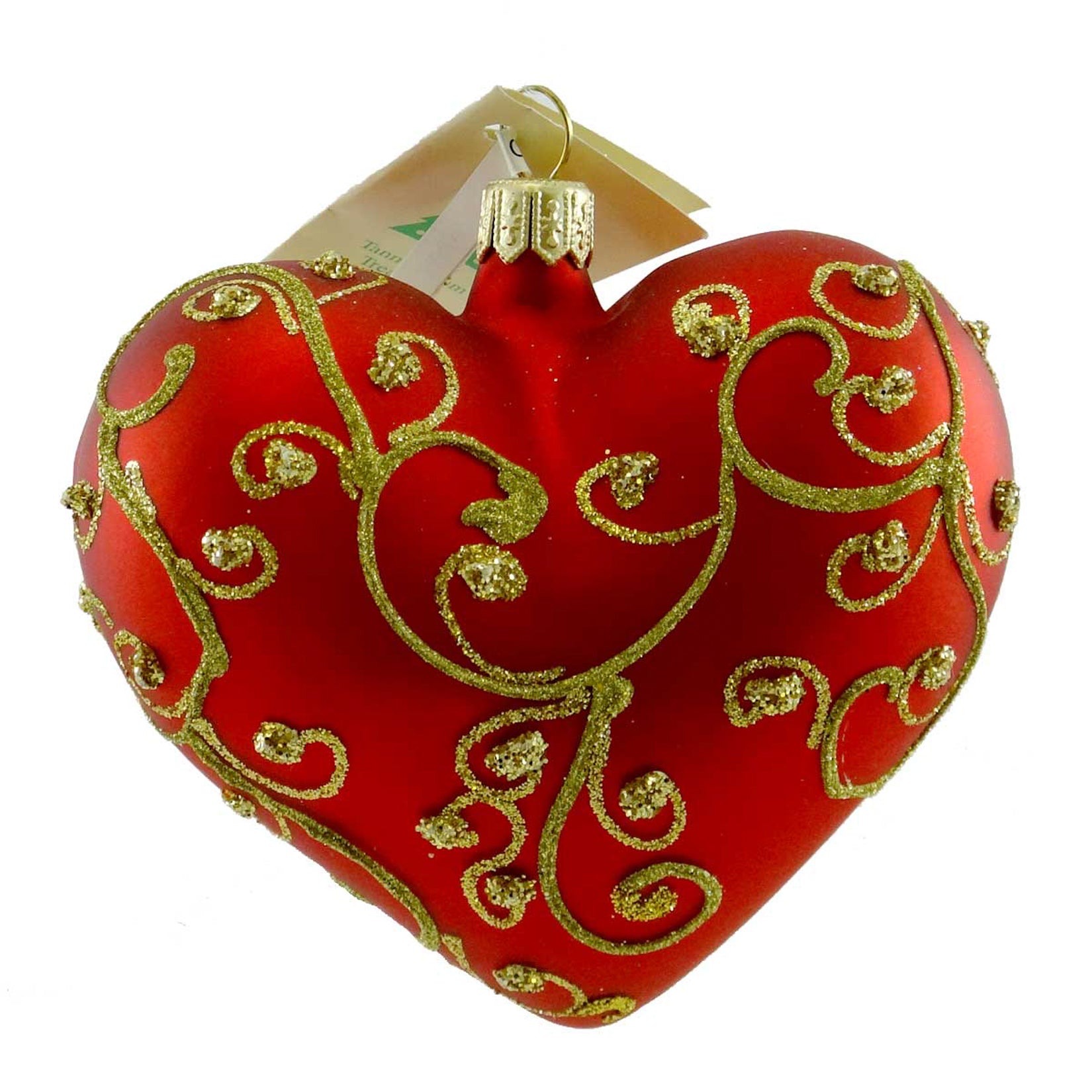 Holiday Ornament Hearts With Gold Vines Blown Glass Christmas Love ...