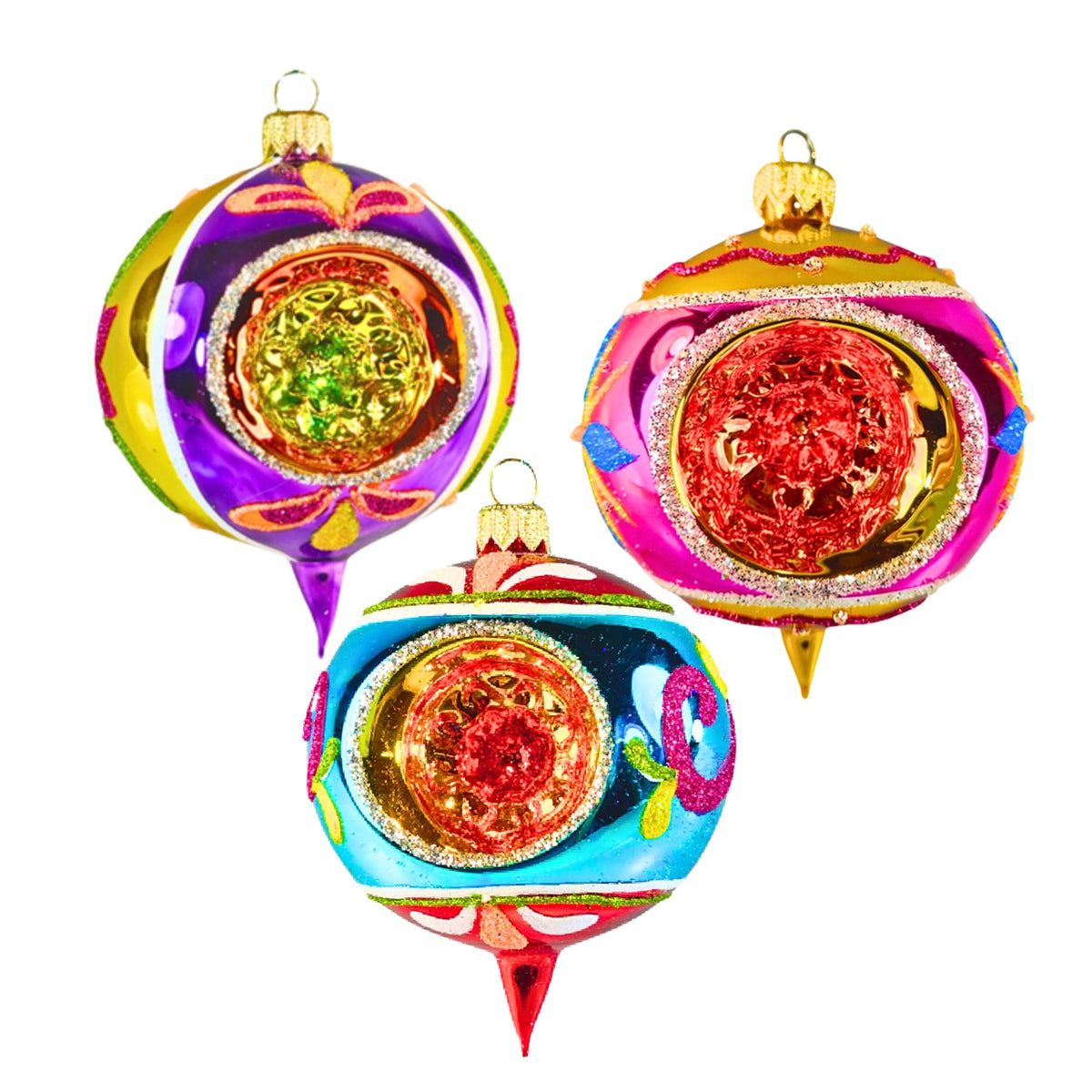 (63865) Pre-Order The Ornament King Candy Sparkler B 3Pc Set, 3.50 Inch, Ball Drop Reflector Set 42027B Set