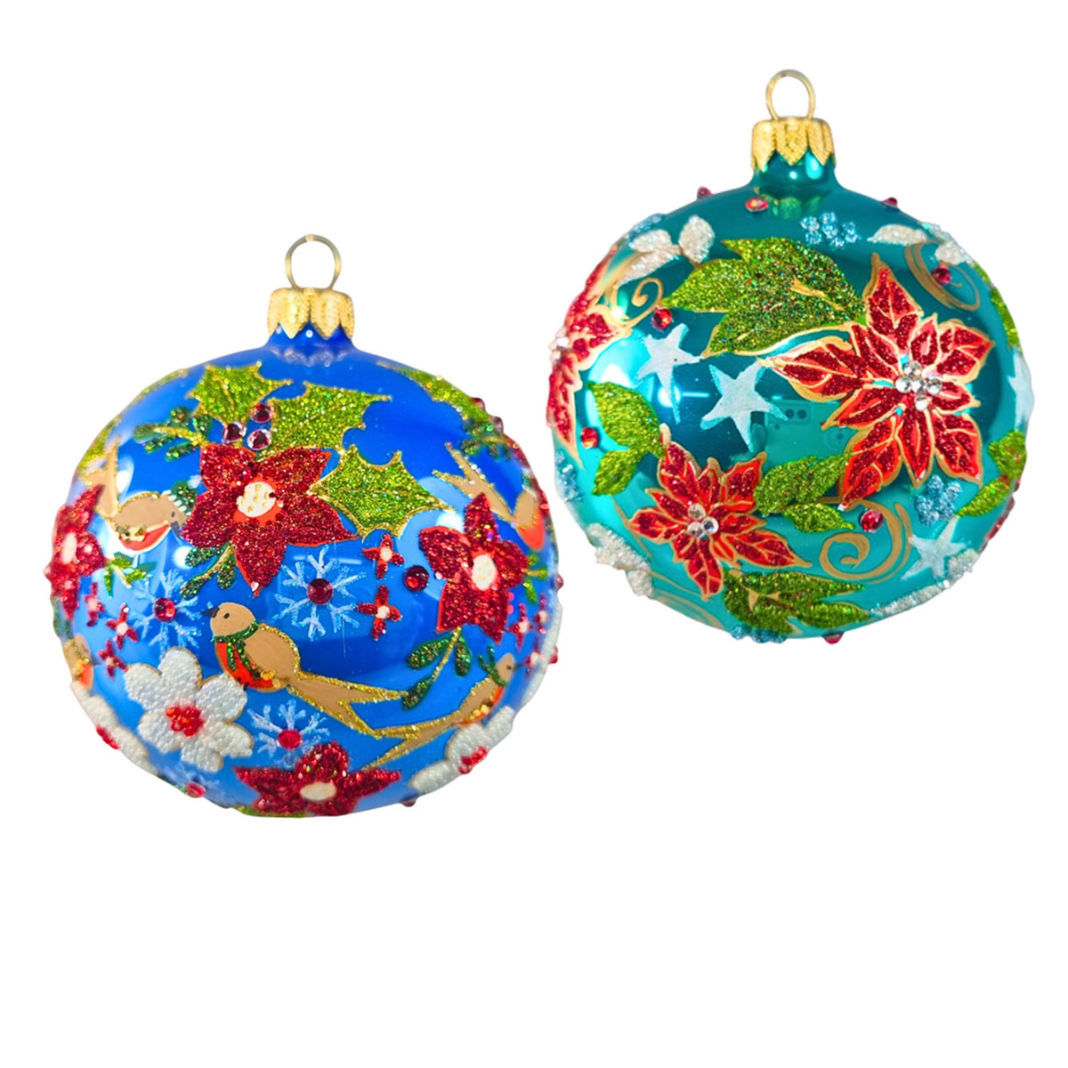 (63868) Pre-Order The Ornament King Christmas Blues 2Pc Set, 4.00 Inch, Ball Flower Floral Ornament Set 42025 Set