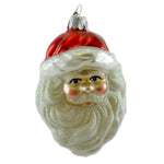 Holiday Ornament Santa Face Blown Glass Glittered Beard Christmas ...