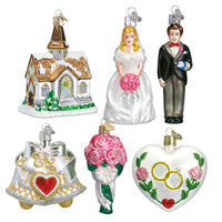 (20848) Old World Christmas Wedding Collection, 4.25 Inch, Ornament Set/6 Bride Groom Glass 14011