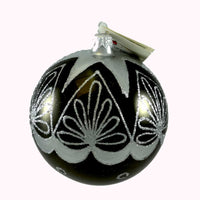 (21621) Laved Italian Ornaments Black Ball Silver Top Star, 4.00 Inch, Christmas 022796C