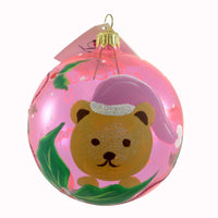 (21640) Laved Italian Ornaments Santa Teddy Bear Pink Ball, 3.50 Inch, Transparent Christmas Holly 936352