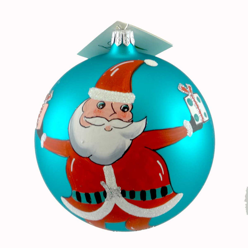 (21649) Laved Italian Ornaments Santa With Presents Ball, 4.00 Inch, Christmas Teal Gifts Claus 24379