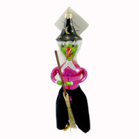 (21660) Laved Italian Ornaments Happy Green Witch Felt Skirt, 8.25 Inch, Halloween Broom F1795