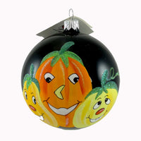 (21662) Laved Italian Ornaments Three Pumpkins Black Ball, 3.50 Inch, Halloween Carved Gourds 936328