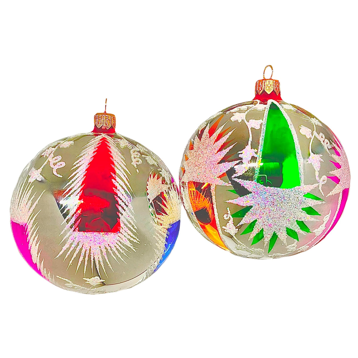 (63888) Pre-Order The Ornament King Color Cones 2Pc Set, 4.00 Inch, Retro Ball Ornament Set 45011 Set