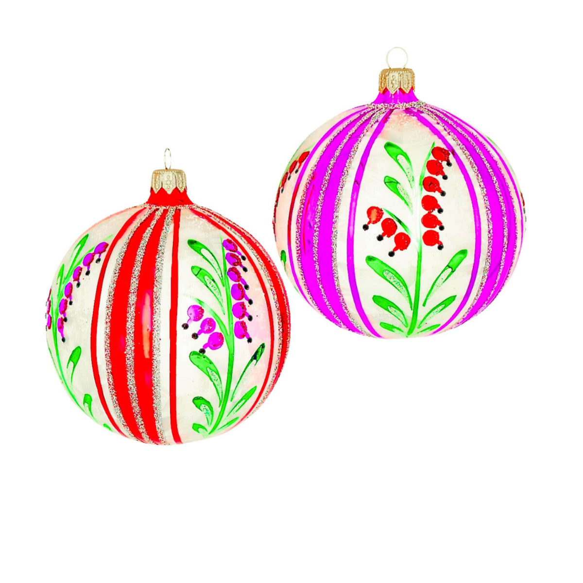 (63897) Pre-Order The Ornament King Winter Garden 2Pc Set, 4.00 Inch, Ball Flower Ornament Set 45007 Set