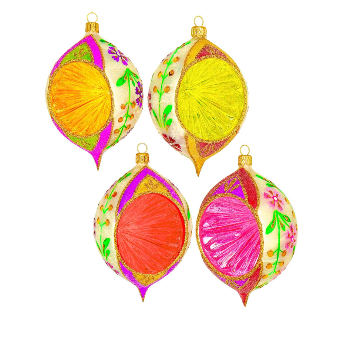 (63898) Pre-Order The Ornament King Color Splash 4 Pc Set, 4.50 Inch, Lemon Large Reflector Drop Set 46010 Set