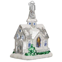 (25708) Old World Christmas Sparkling Cathedral, 4.25 Inch, Glass Ornament Church 20076