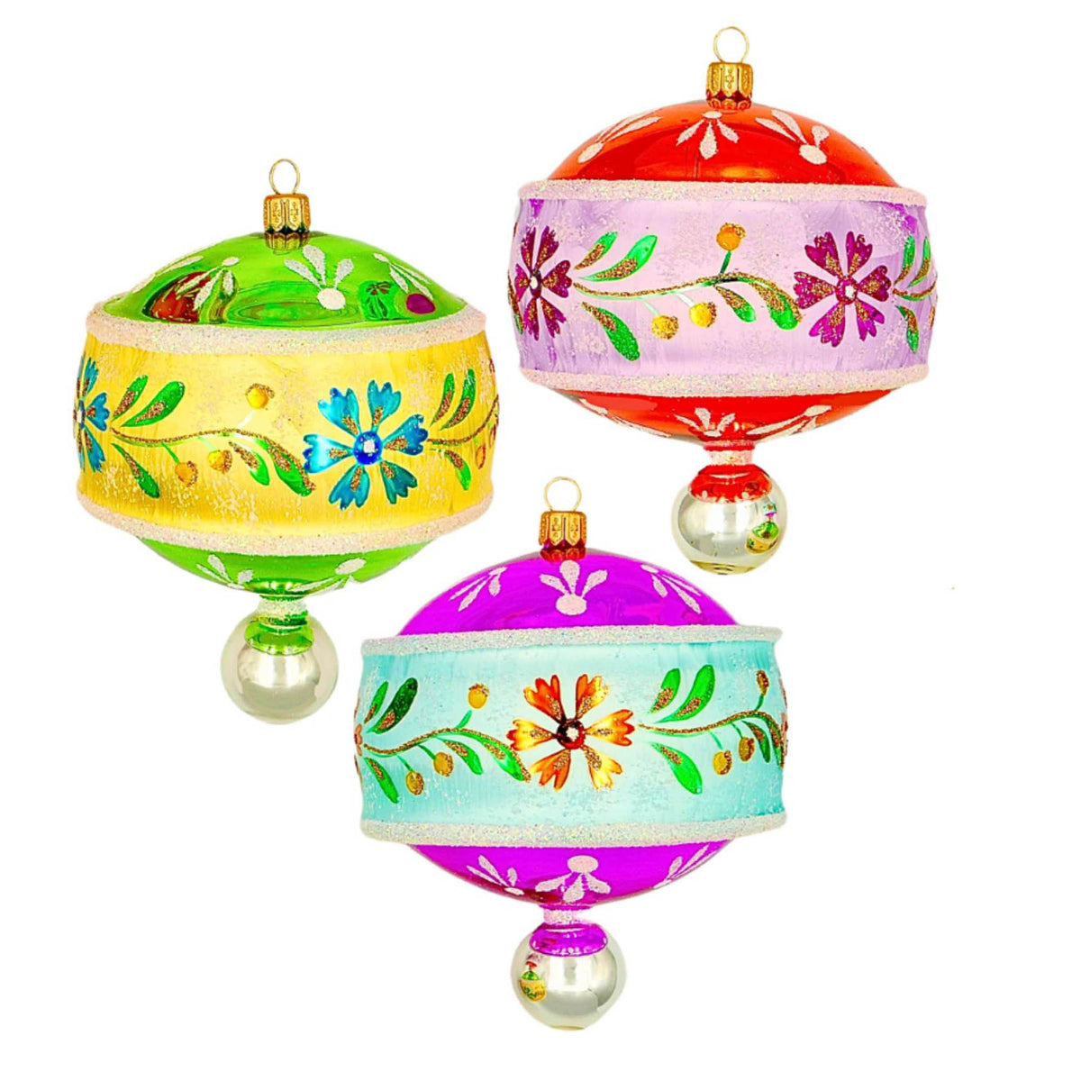 (63907) Pre-Order The Ornament King Rose Elegans Deluxe 3Pc Set, 4.00 Inch, Ball Drop Floral Flower Ornament Set 46019 Set