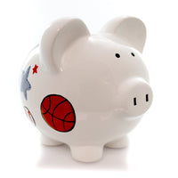 (27537) Bank Large Sports Pig, 7.75 Inch, Soccer Football Baseball 36822