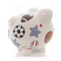 (27537) Bank Large Sports Pig, 7.75 Inch, Soccer Football Baseball 36822