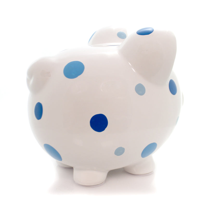 (27546) Child To Cherish Blue Multi Dot Bank, 7.75 Inch, Polka Piggy Money Saving 3606Bl