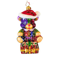 (28959) Christopher Radko Company Bear Of Many Colors, 5.25 Inch, Teddy Patchwork Santa Cap 1018177