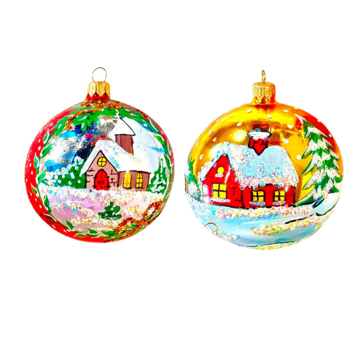 (63915) Pre-Order The Ornament King Peace Unto You 2Pc Set, 4.00 Inch, Cabin Church Ball Ornament Set 47009 Set