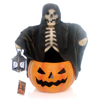 (30670) Halloween Ghoul Candy Bowl, 17.00 Inch, Pumpkin Skeleton Tj5320