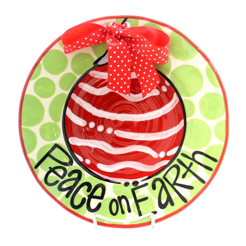 (31127) Tabletop Peace On Earth Bowl, 13.00 Inch, Christmas Polka Dot Bow 1624125