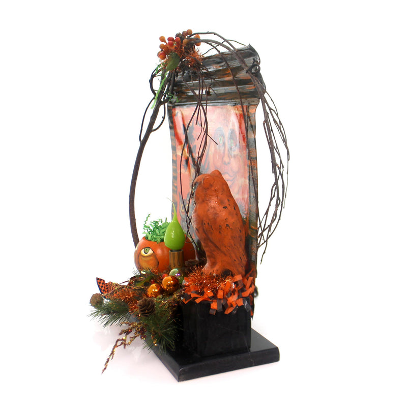 (31283) Halloween Moon And Owl Electric Figurine, 17.50 Inch, Lighted Pumpkin Grapevine Ch93