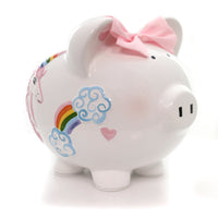 (32464) Child To Cherish Unicorns & Rainbows Pig, 7.75 Inch, Hearts Clouds Save Money 36834