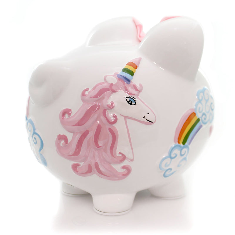 (32464) Child To Cherish Unicorns & Rainbows Pig, 7.75 Inch, Hearts Clouds Save Money 36834