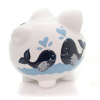 (32465) Child To Cherish Blue Double Whale Pig Bank, 7.75 Inch, Save Money Ocean 36856