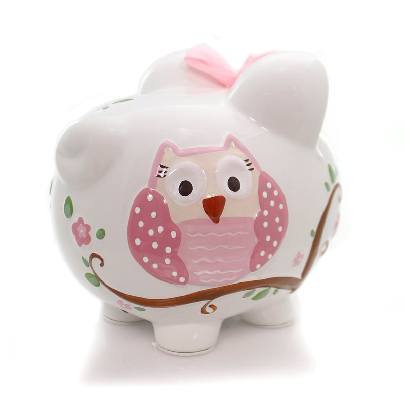 (32470) Child To Cherish Pink Dotted Owl Piggy Bank, 7.75 Inch, Money Saver Butterfly 36837