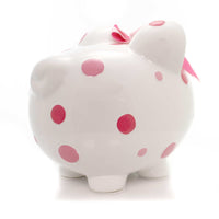 (32908) Child To Cherish Pink Multi Dot Bank, 7.75 Inch, Bow Save Money Girl 3606Pk