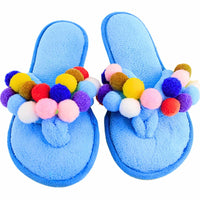 (32930) Snoozies Pom Pom Toe Blue Small, 2.50 Inch, Non-Slip Comfy Warm Ppt202 Sm