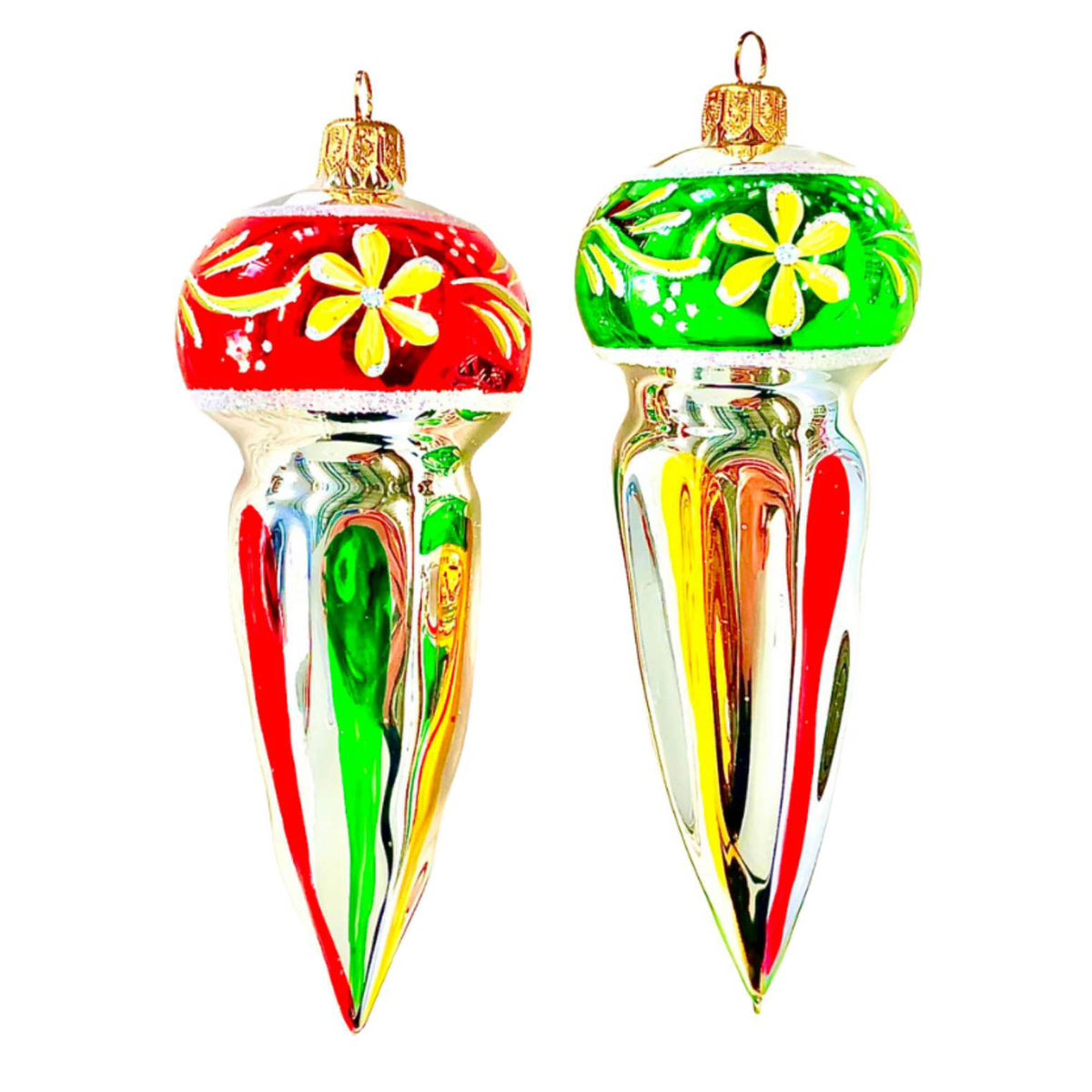 (63926) Pre-Order The Ornament King Silver Dreaming 2Pc Set, 6.00 Inch, Retro Cone Fluted Ornament Set 47005 Set