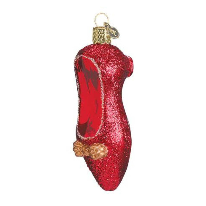 33183 - Old World Christmas Red Slipper - One Ornament 4.25 Inch, Glass - Ornament Glittered Shoe 32015