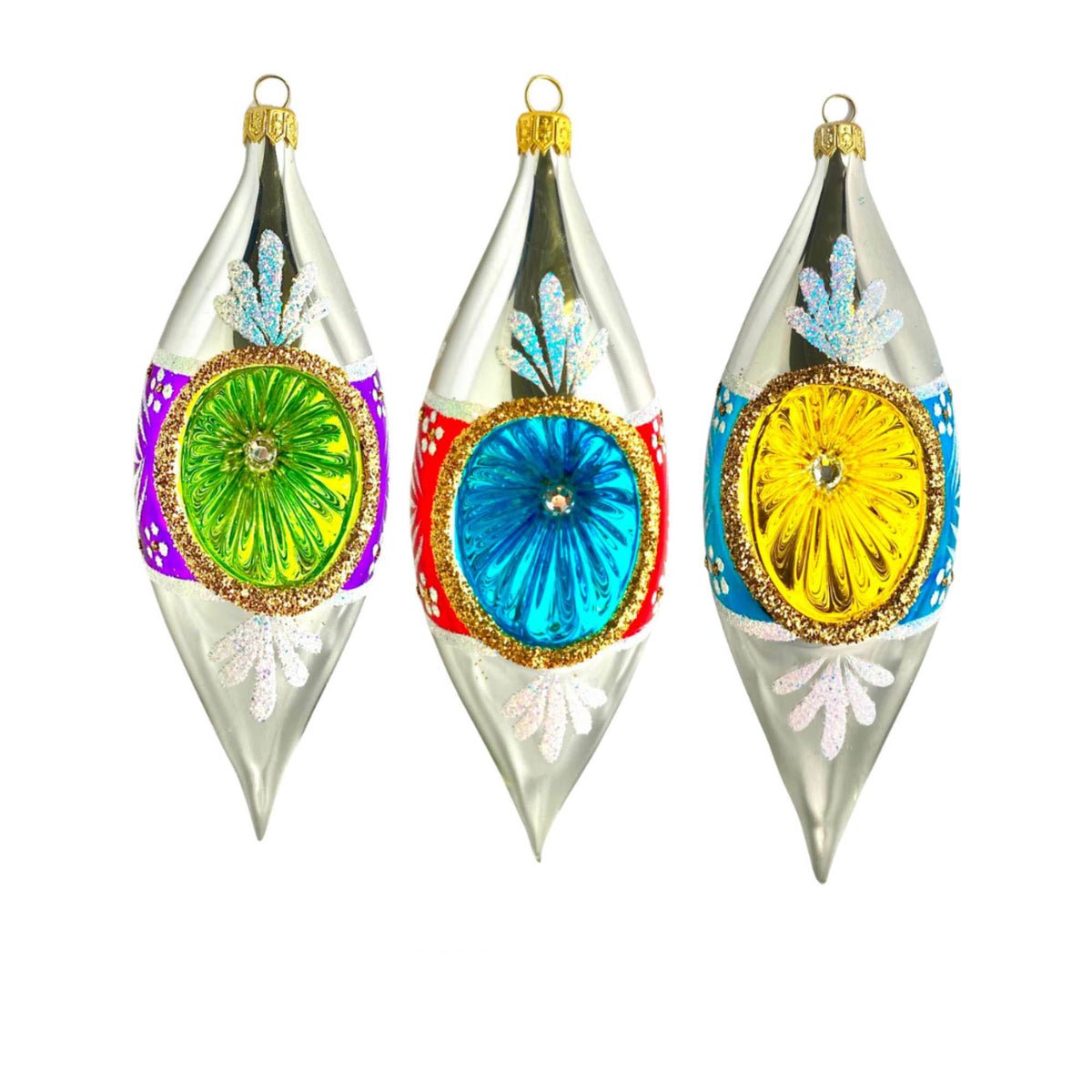 (63933) Pre-Order The Ornament King Crystal Drops 3Pc Set, 8.00 Inch, Lemon Drop Reflector Ornament Set 48030 Set