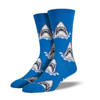 (36372) Novelty Socks Shark Attack Blue, 16.00 Inch, Cotton Crew Fish Mnc361 Blu