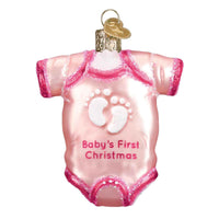 (37604) Old World Christmas Pink Baby Onesie, 3.25 Inch, Ornament First Christmas 32338