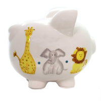 (37629) Child To Cherish Sweet Safari Piggy Bank, 7.75 Inch, Elephant Giraffe Lion 36871