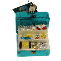 (38010) Old World Christmas Tackle Box, 2.50 Inch, Ornament Fishing Reel Bait 44123