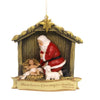 (38061) Roman Kneeling Santa Scene Ornament, 3.75 Inch, Manger Lamb Baby Jesus 39546