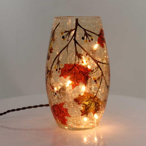 Stony Creek Leaves Lighted Glass Vase - - SBKGifts.com